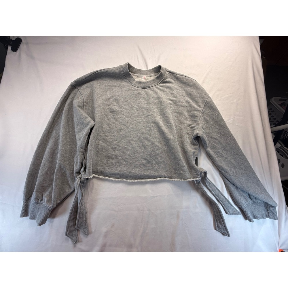 FP Movement Free People Womens L Gray Side Tie Cropped Sweatshirt Pullover Top